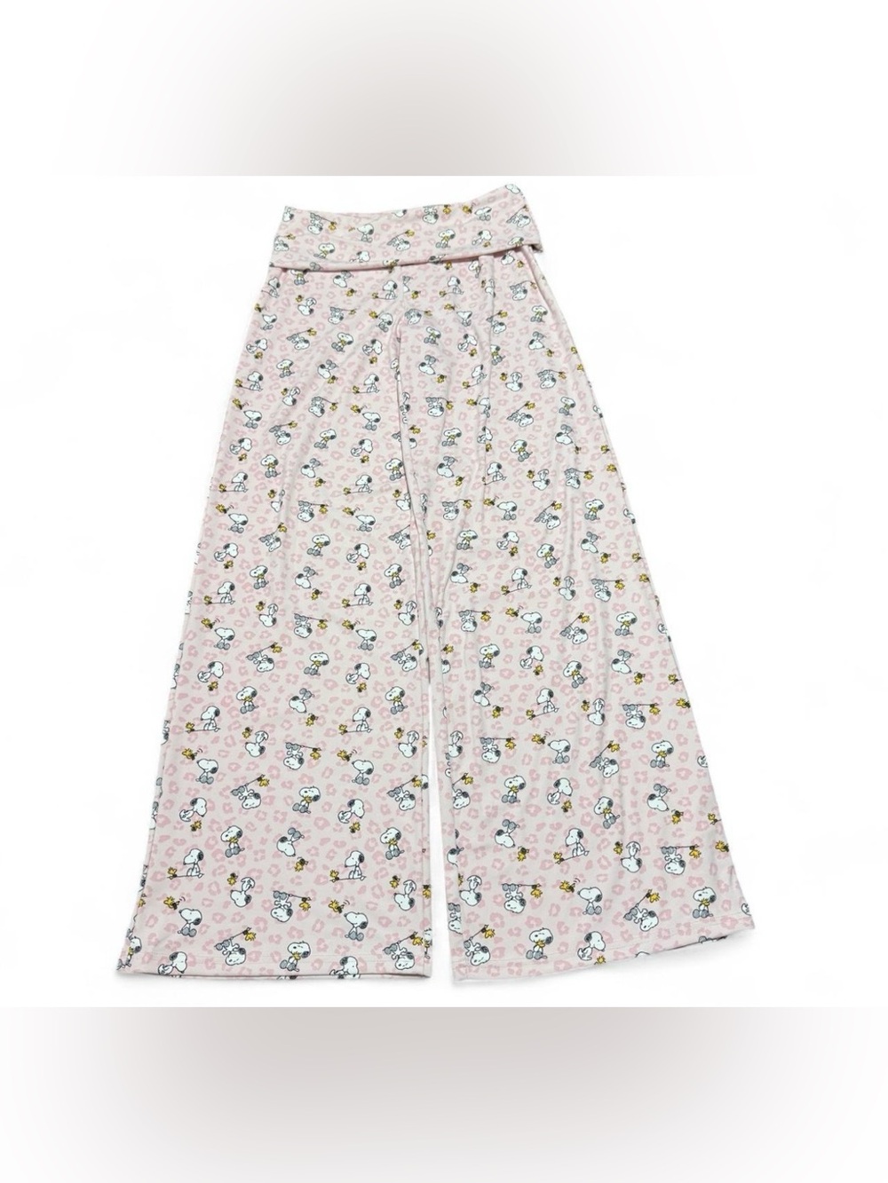 Peanuts Snoopy & Woodstock Pink Leopard Foldover Pajama Pants Womens Medium